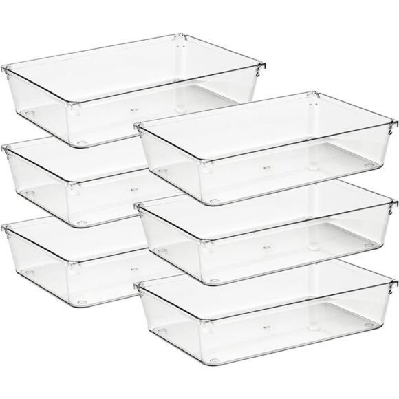 Clear Drawer Organizer Bins Set for Makeup Jewelry Office Kitchen Storage - Picture 1 of 8